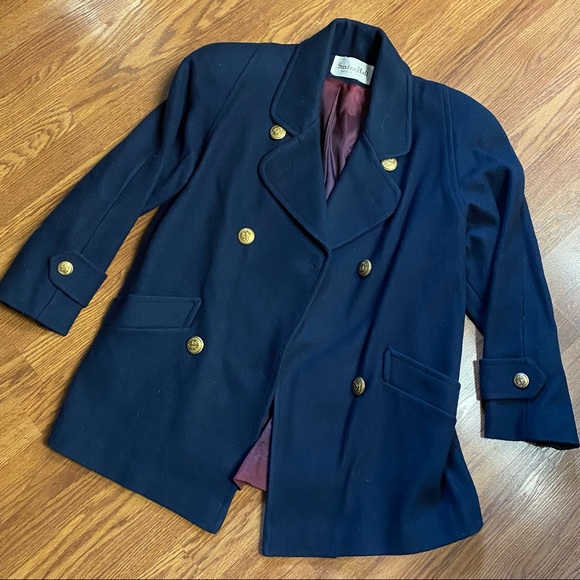 Vintage 70’s Navy Anchor Coat Wool Pea Coat Military Jacket - Picture 5 of 14